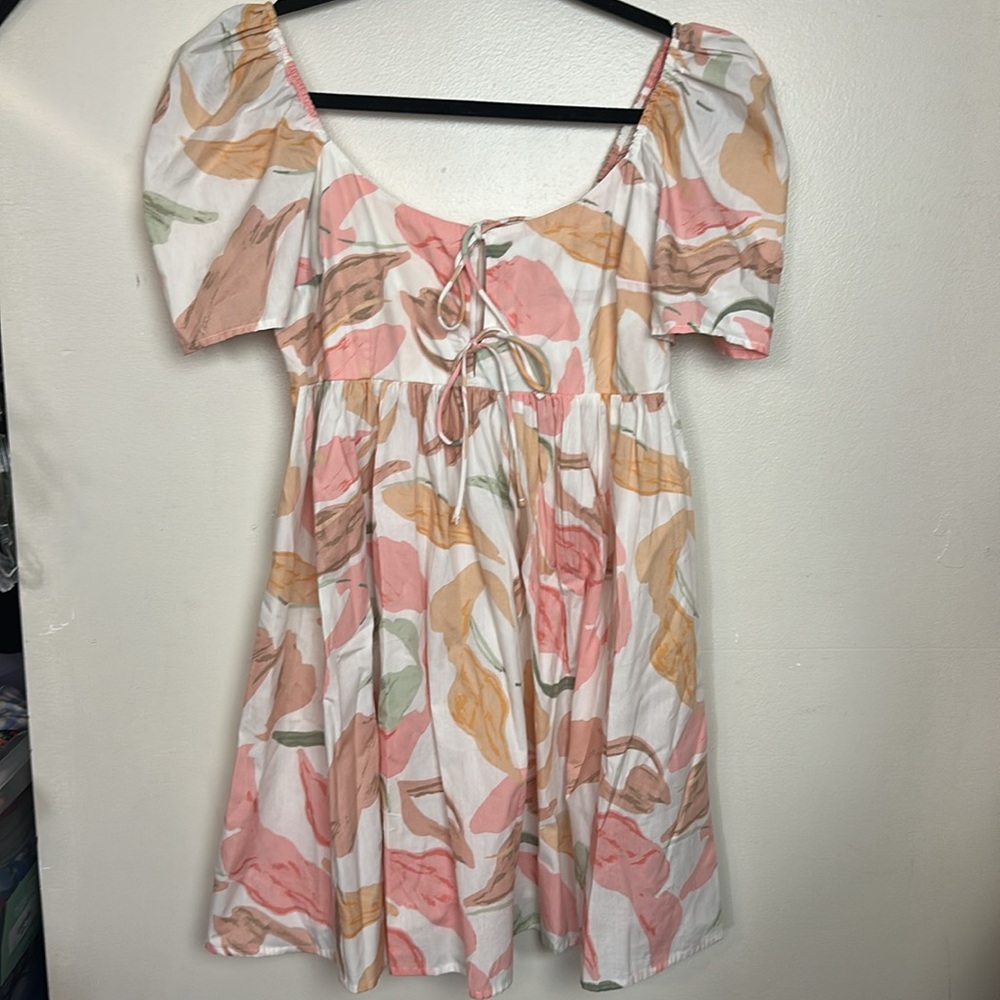 Abercrombie & Fitch Floral Poplin Keyhole Babydoll Tie Puff Sleeve Mini Dress - Picture 5 of 13